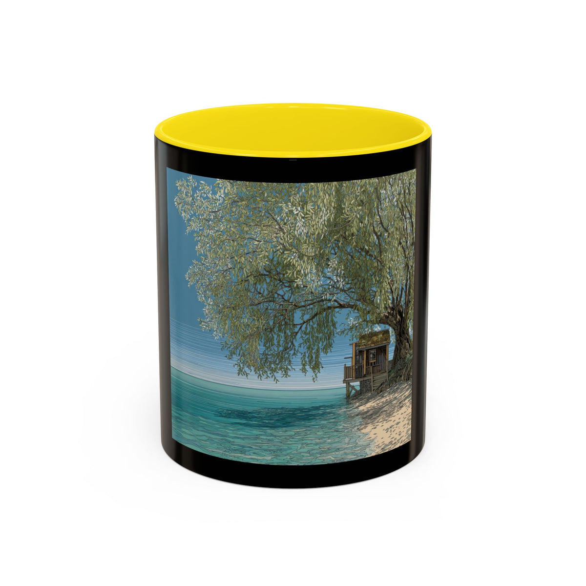 Coastal Cabin Beach Scene Accent Coffee Mug