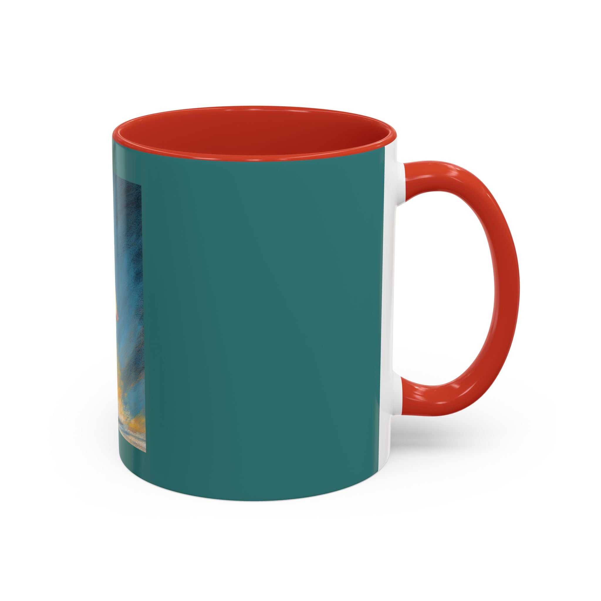 Surfing Art Coffee Mug — Teal Accent Ceramic Mug with Surfer Painting (11/15 oz)
