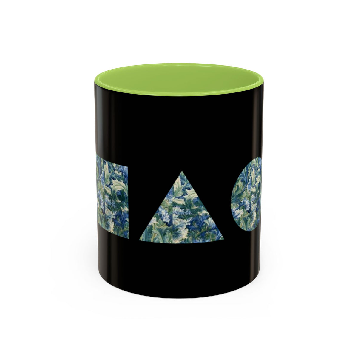 Geometric Floral Accent Coffee Mug — Blue Marble Circle Triangle Square