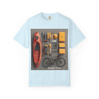 Adventure Gear T-Shirt — Kayak & Bike Outfit Flatlay