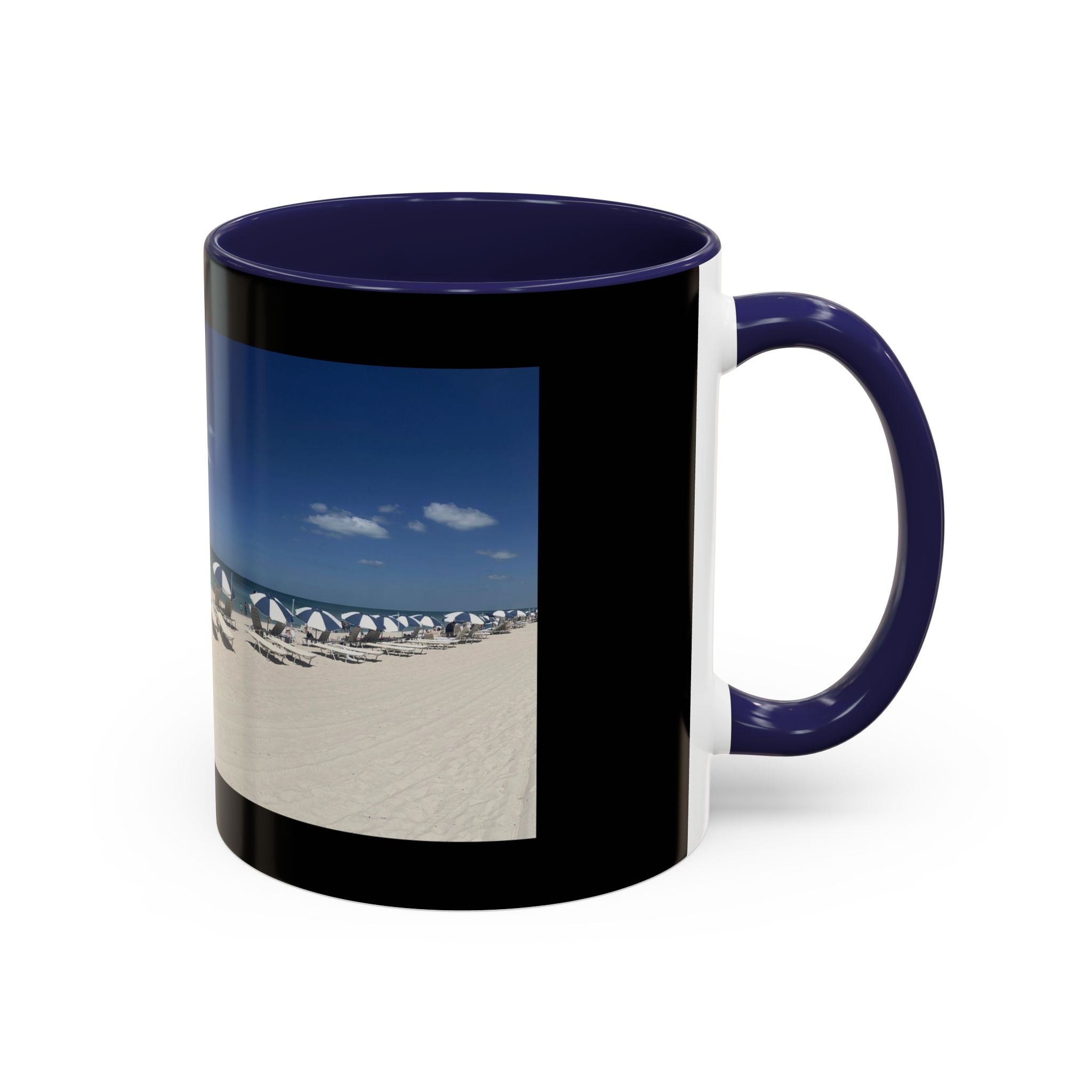 Beach Umbrellas Photo Coffee Mug — Scenic Oceanfront 11/15oz Accent Mug