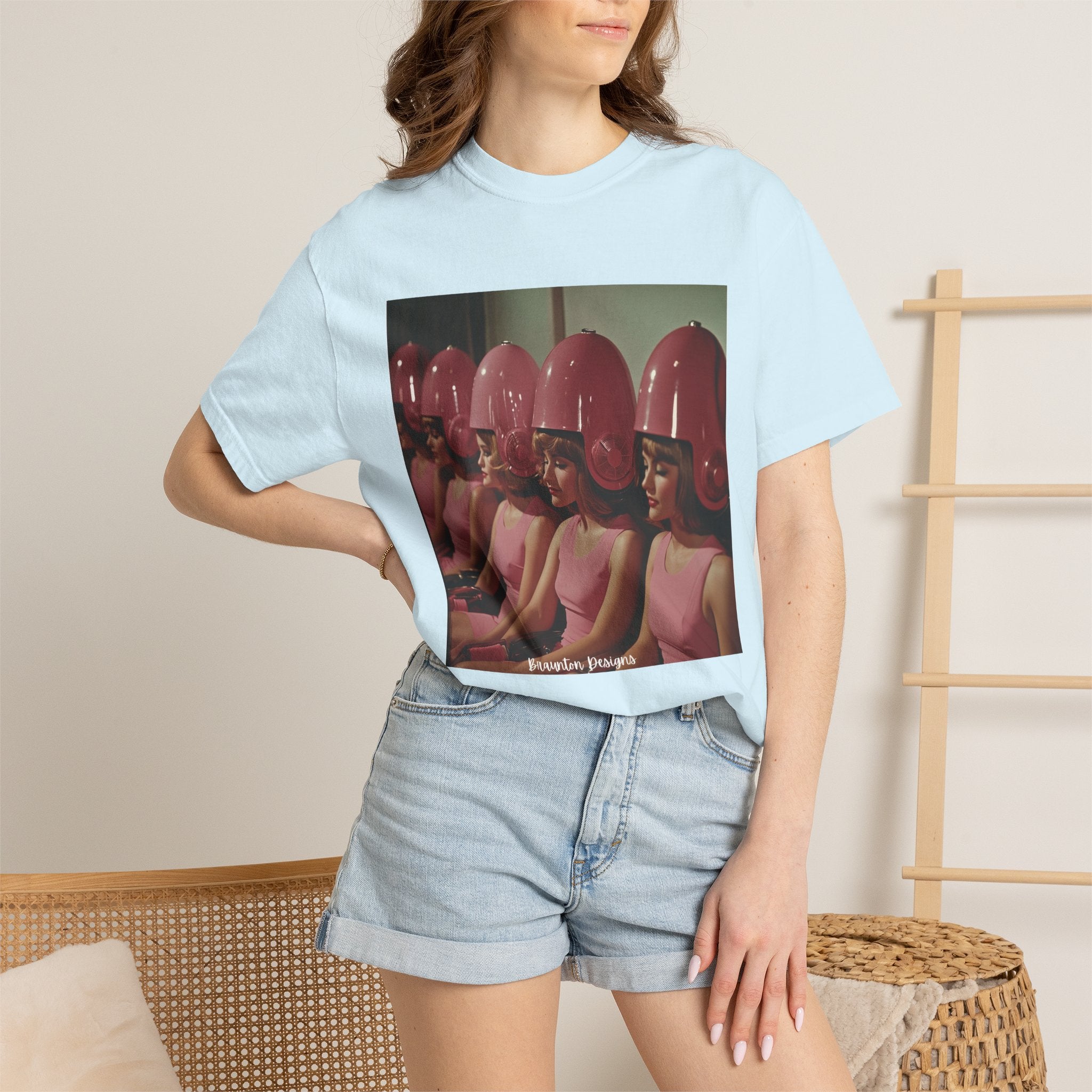 Retro Salon Photo T-Shirt — Vintage Pink Hair Dryer Print