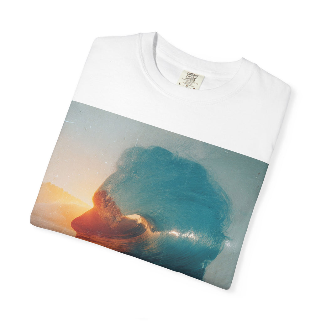 Surfer Double Exposure Tee — Ocean Sunset Silhouette T-Shirt