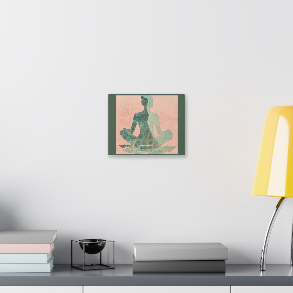 Meditative Silhouette Canvas Wall Art – Serene Yoga Pose in Teal & Blush