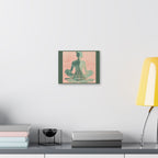 Meditative Silhouette Canvas Wall Art – Serene Yoga Pose in Teal & Blush