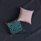 Turquoise Geometric Maze Throw Pillow — Modern Boho Square Cushion