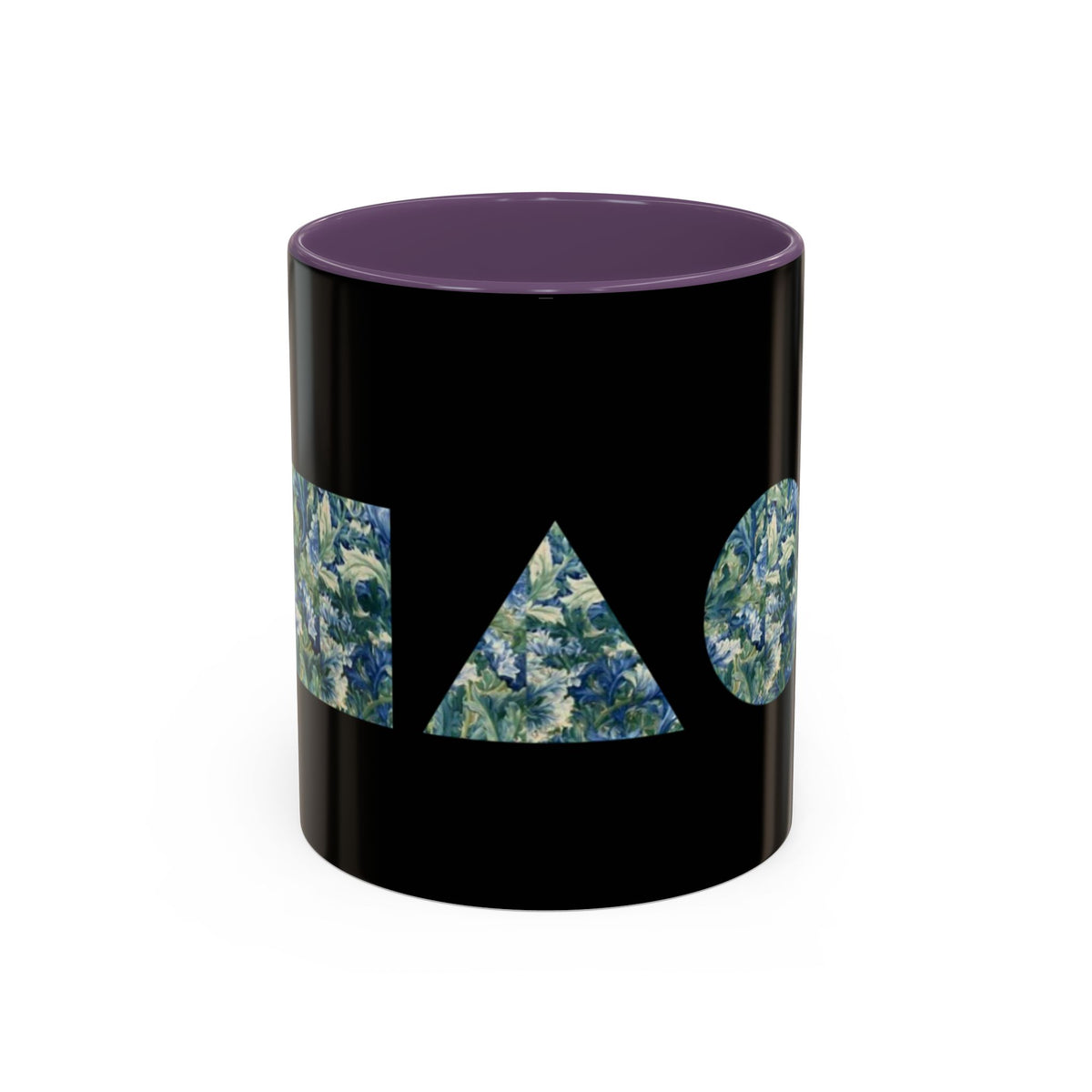 Geometric Floral Accent Coffee Mug — Blue Marble Circle Triangle Square