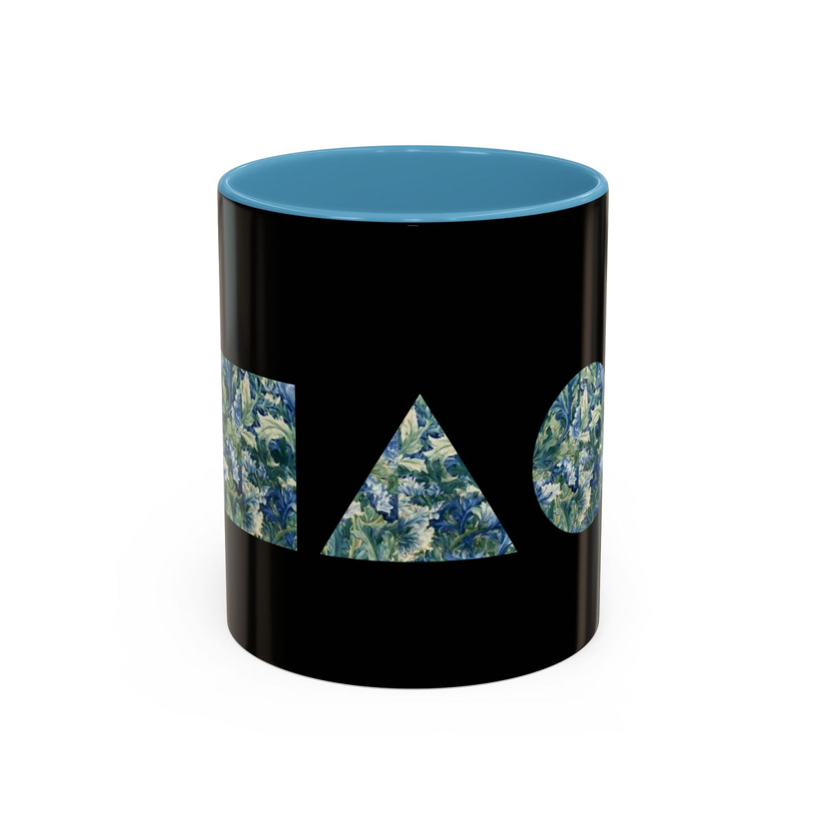 Geometric Floral Accent Coffee Mug — Blue Marble Circle Triangle Square