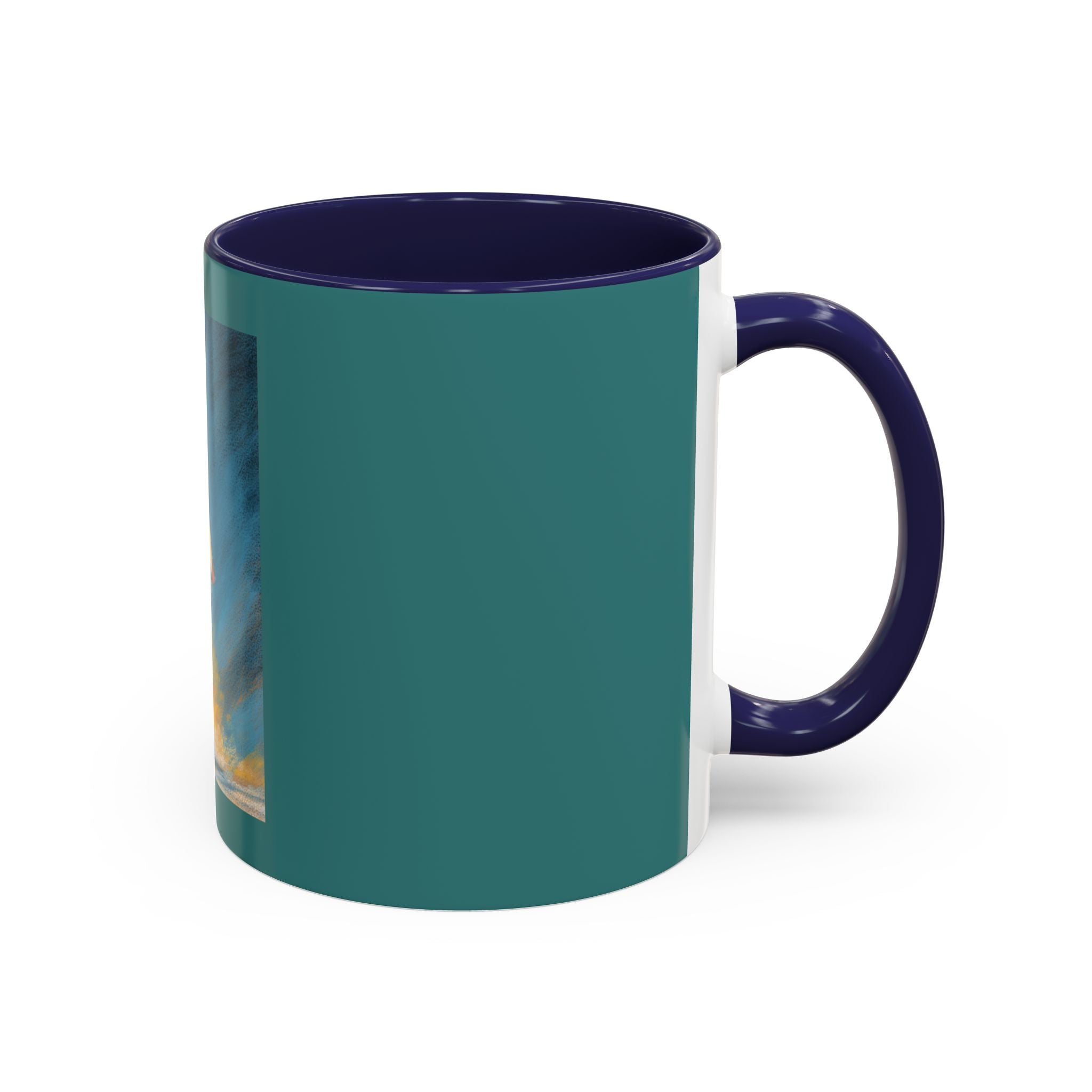Surfing Art Coffee Mug — Teal Accent Ceramic Mug with Surfer Painting (11/15 oz)