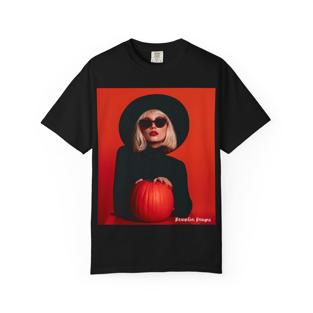 Graphic T-Shirt — Retro Chic Witch with Pumpkin Halloween Tee