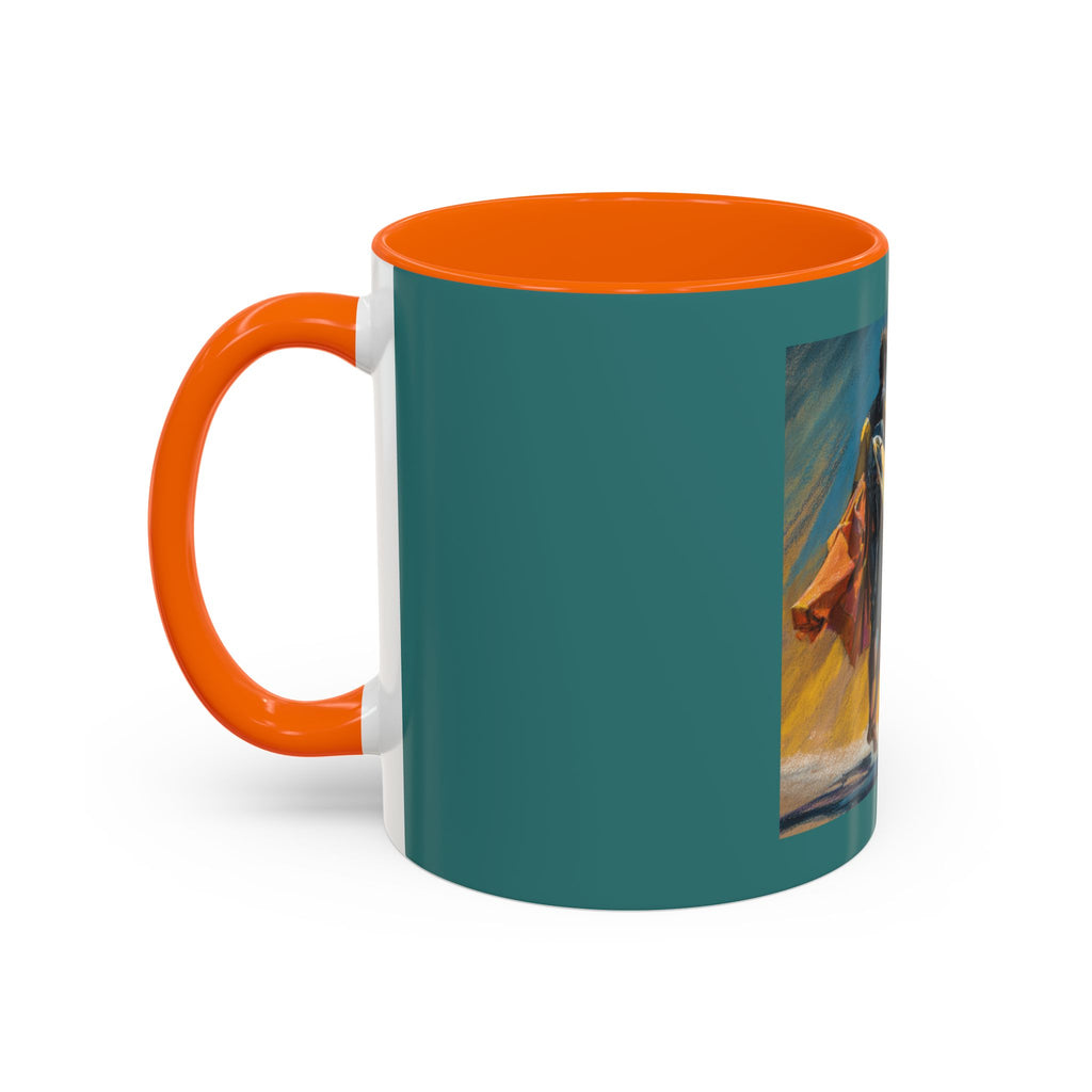 Surfing Art Coffee Mug — Teal Accent Ceramic Mug with Surfer Painting (11/15 oz)