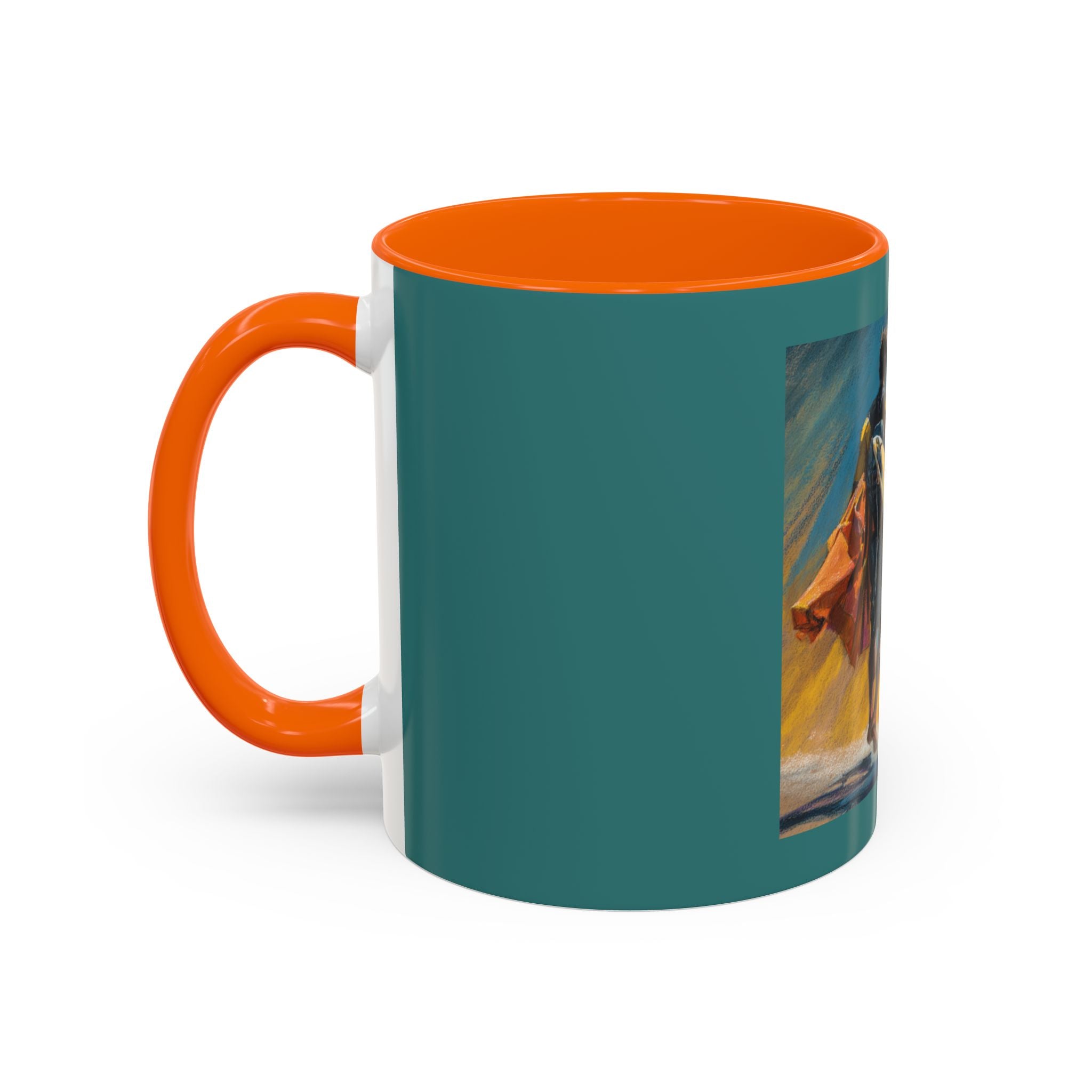 Surfing Art Coffee Mug — Teal Accent Ceramic Mug with Surfer Painting (11/15 oz)