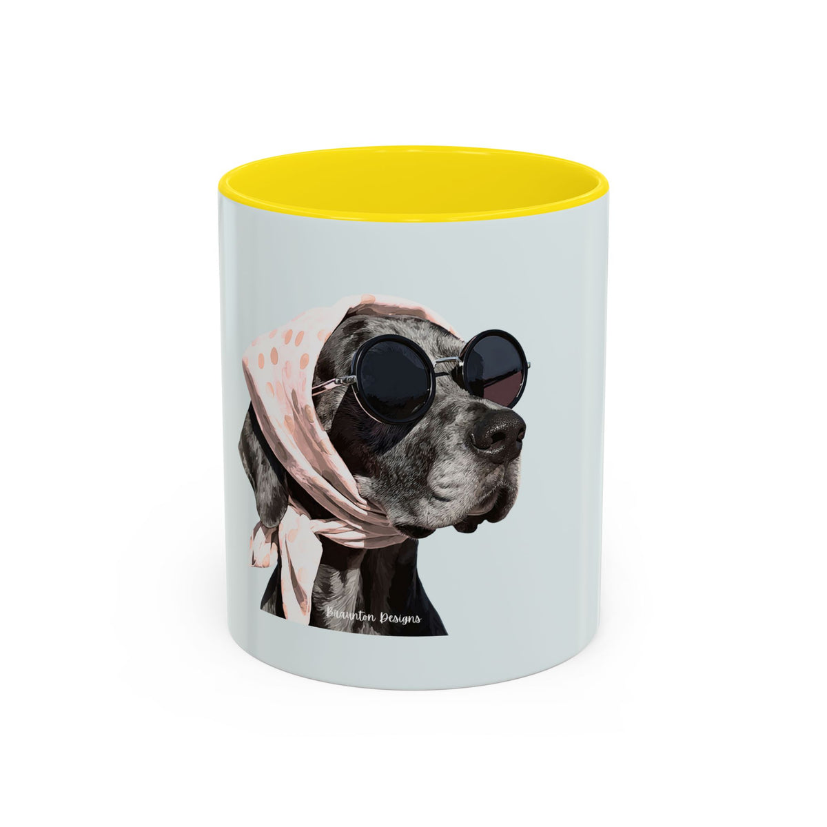 Retro Dog Coffee Mug — Chic Pup with Scarf & Sunglasses Accent Mug