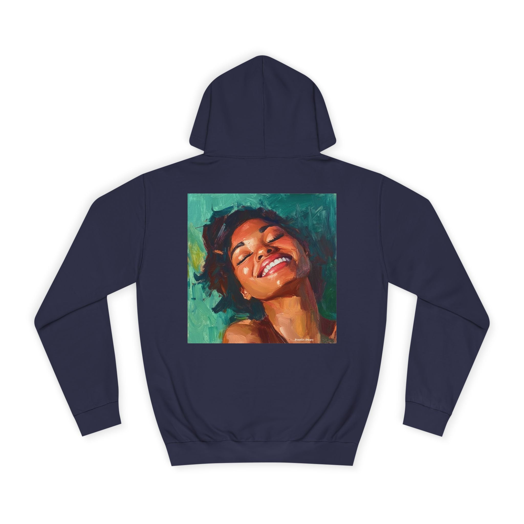 Smiling Portrait Hoodie — Vibrant Painted Woman Graphic Pullover