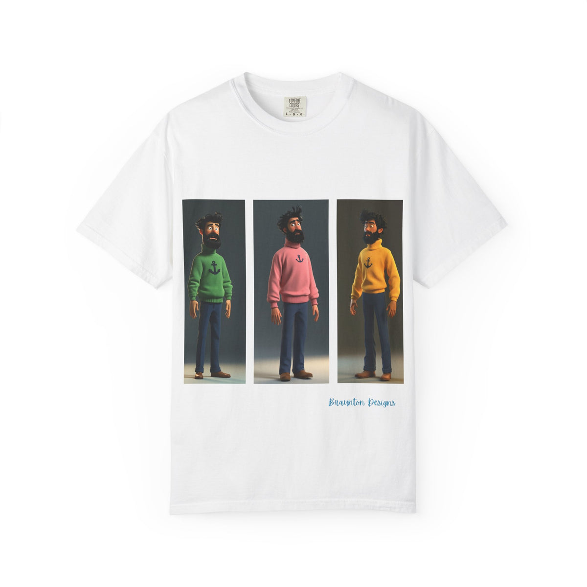 Retro Triptych Crew Graphic T-Shirt — Three Color Sweater Men Print