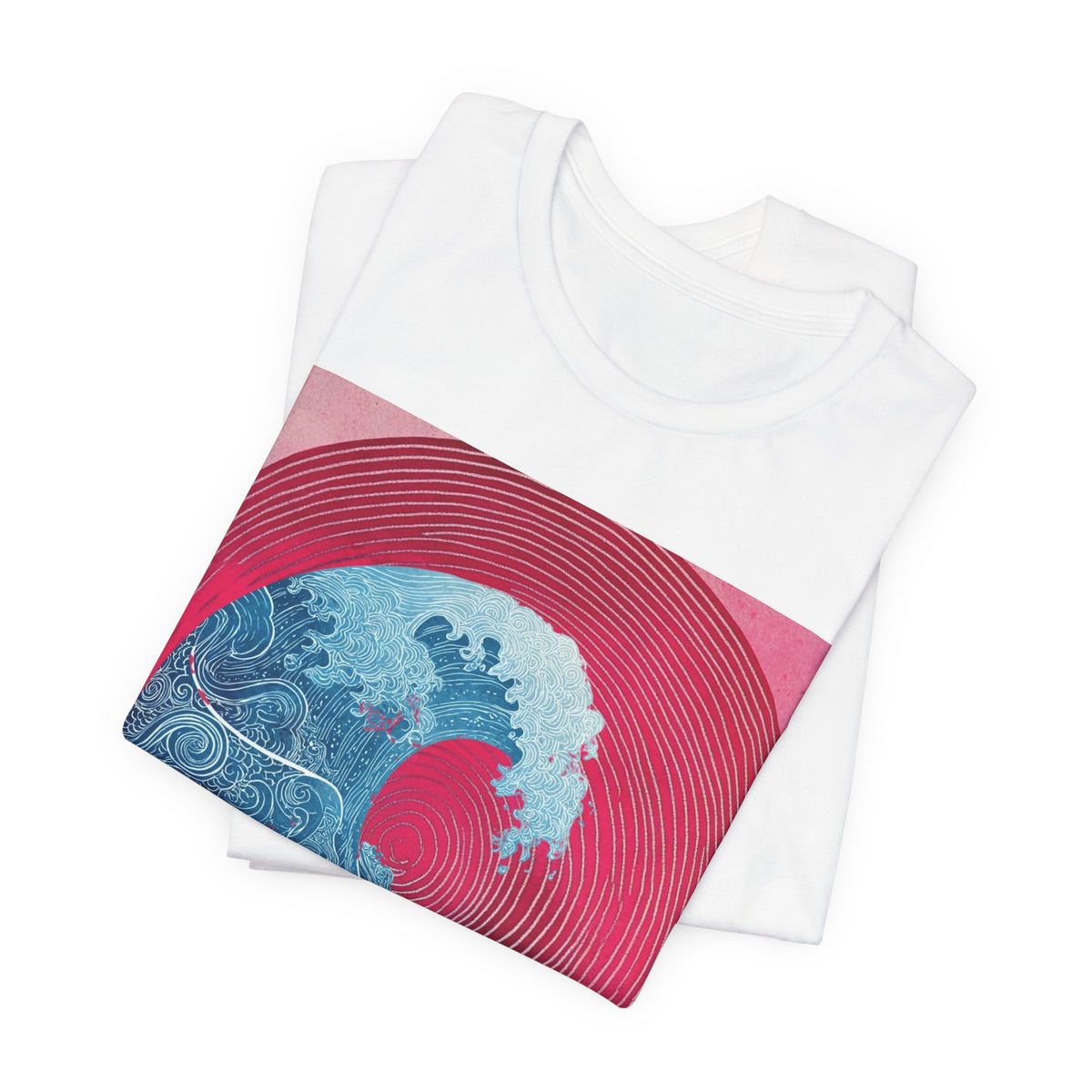 Wave Circle Graphic Tee — Retro Pink & Blue Ocean Art T-Shirt. Lightweight Fabric