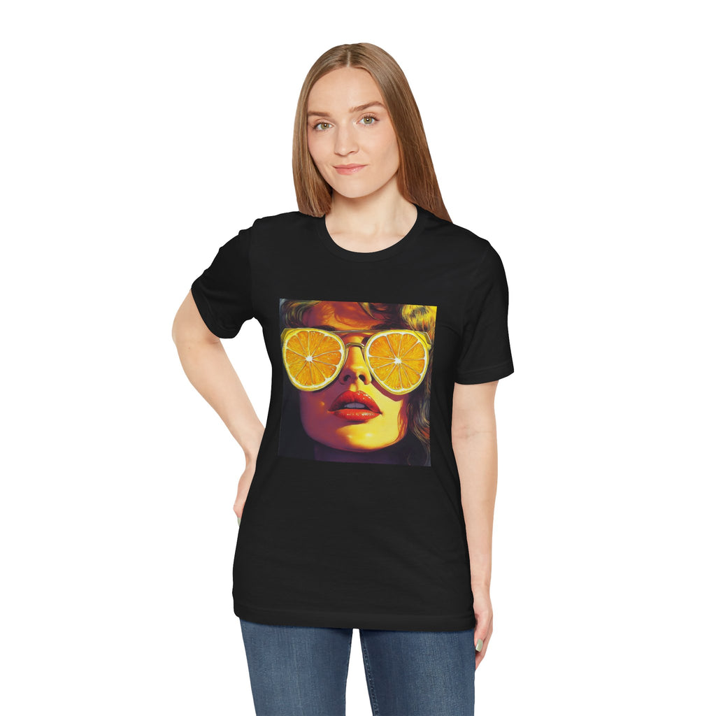 Vintage Pop Art Face — Lemon Sunglasses T-Shirt . Lightweight Fabric