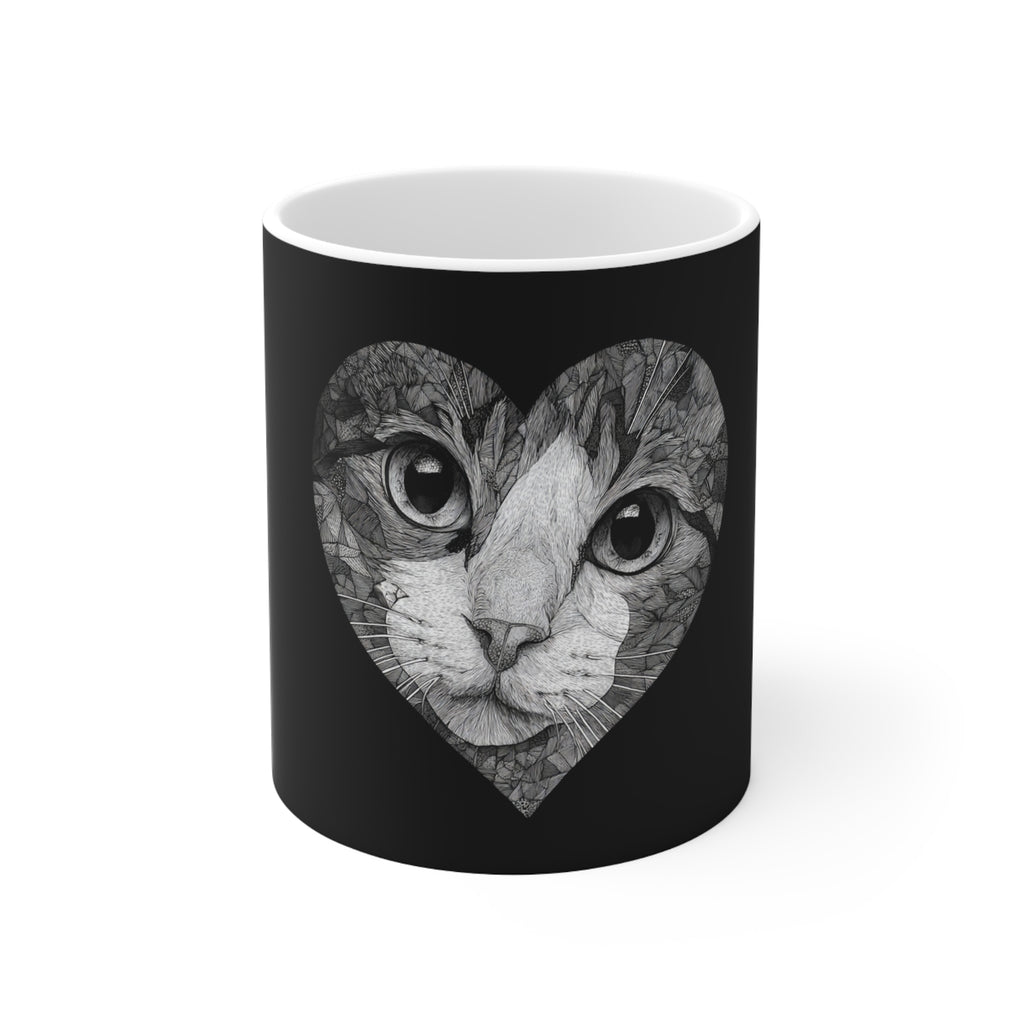 Cat Lover Heart Design Ceramic Coffee Cup | 11oz 15oz
