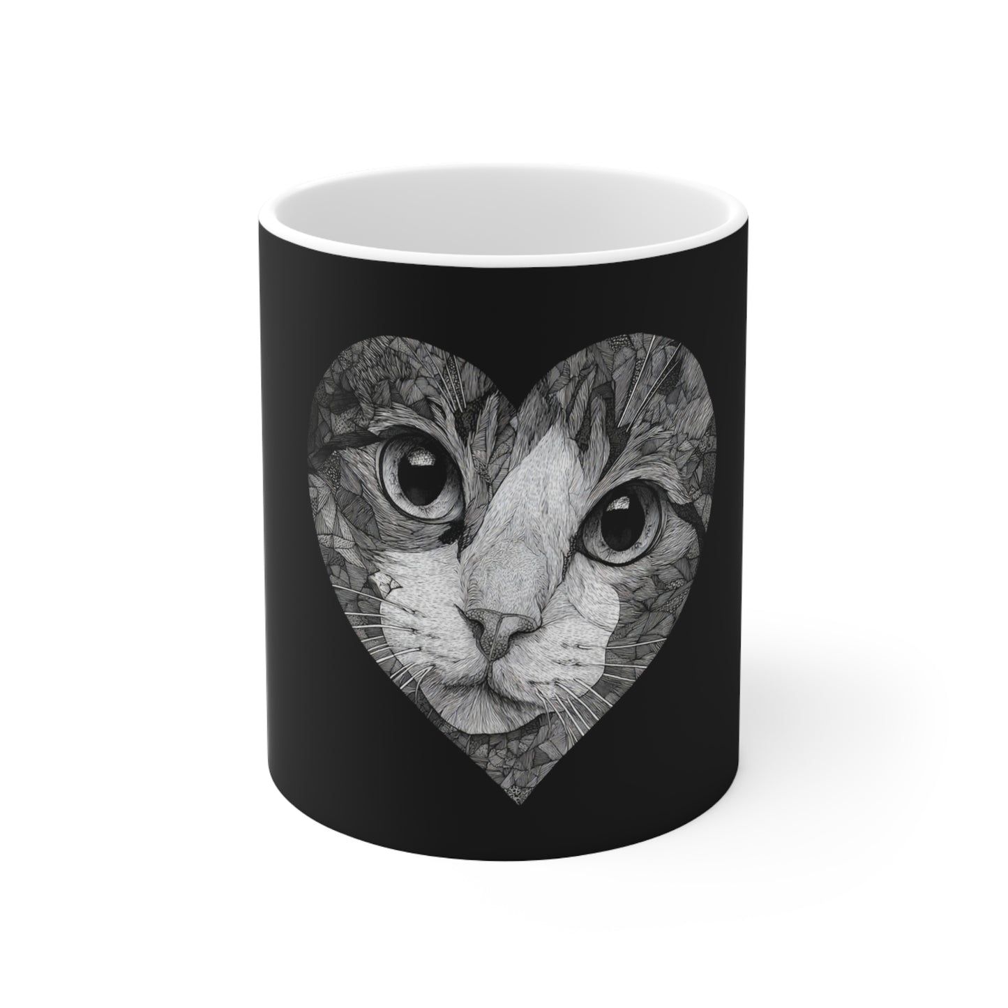 Cat Lover Heart Design Ceramic Coffee Cup | 11oz 15oz