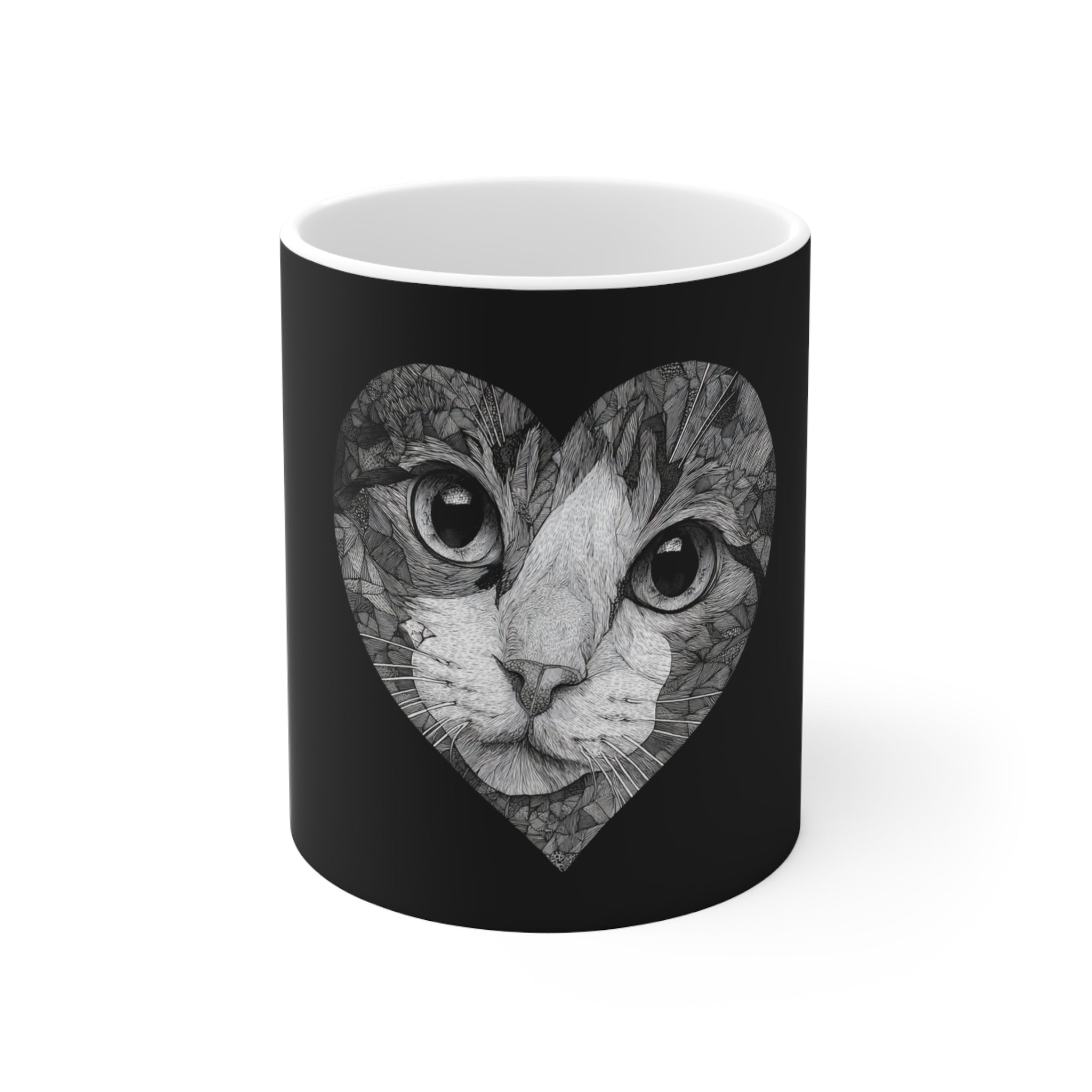 Cat Lover Heart Design Ceramic Coffee Cup | 11oz 15oz