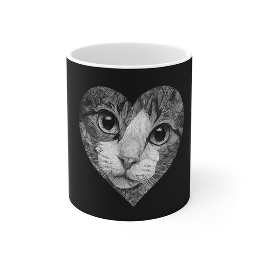 Cat Lover Heart Design Ceramic Coffee Cup | 11oz 15oz