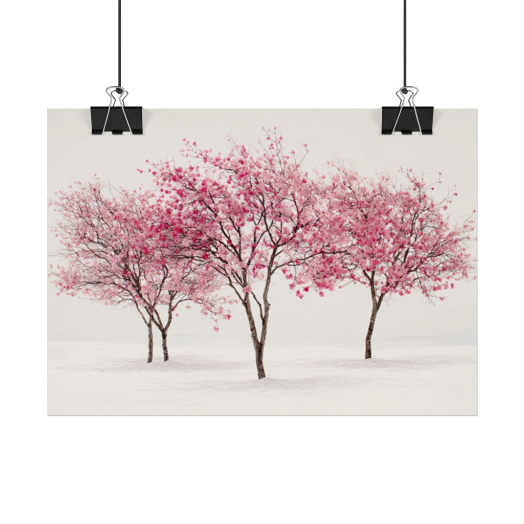 Pink Blossom Tree Rolled Poster | Cherry Blossom Wall Art, Minimal Landscape Print