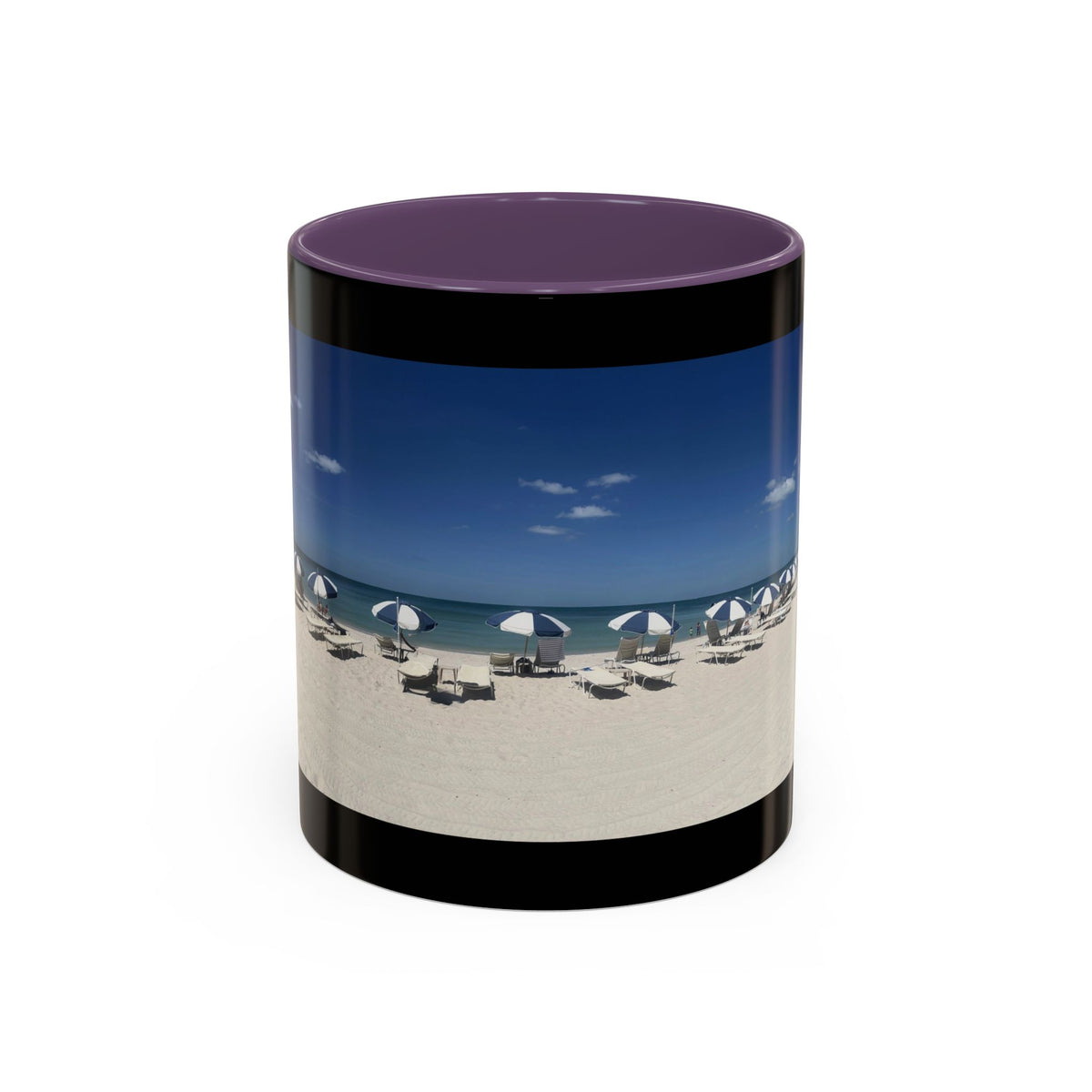 Beach Umbrellas Photo Coffee Mug — Scenic Oceanfront 11/15oz Accent Mug