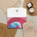 Women's Graphic Tee — Retro Pink & Blue Wave Art Shirt. Heavyweight Fabric