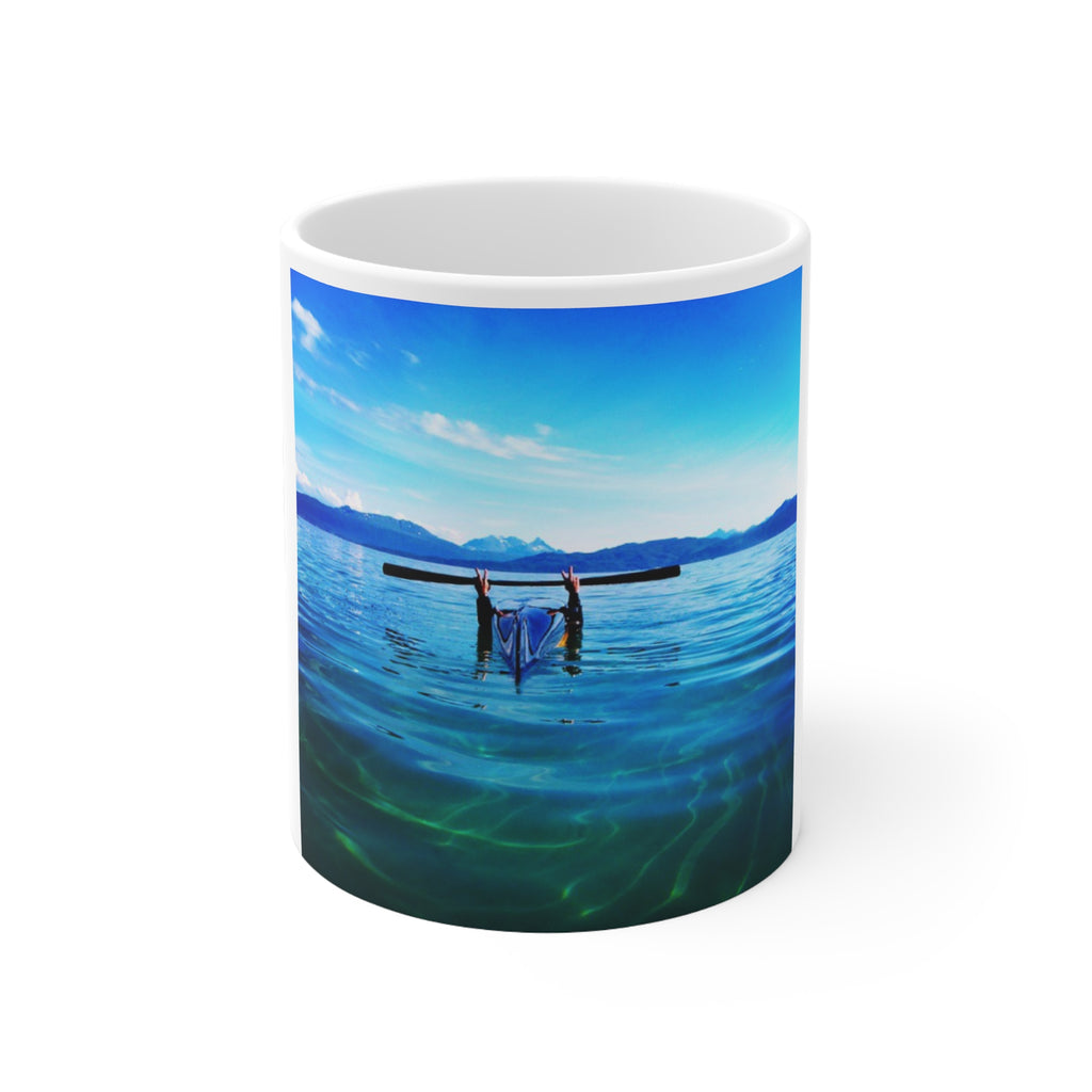 Kayak on Clear Blue Lake Mug | Scenic Water Photography