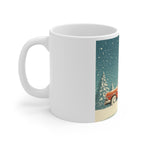 Vintage Station Wagon with Christmas Tree Mug | Holiday Snow Scene