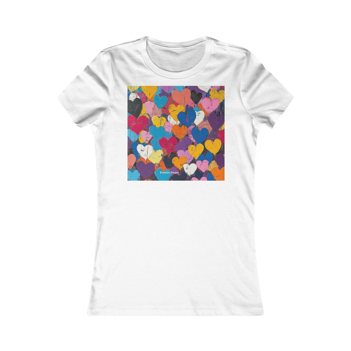 Women's Heart Pattern Tee - Colorful Heart Square Graphic Shirt