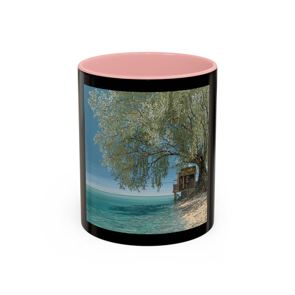 Coastal Cabin Beach Scene Accent Coffee Mug