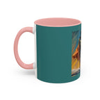 Surfing Art Coffee Mug — Teal Accent Ceramic Mug with Surfer Painting (11/15 oz)