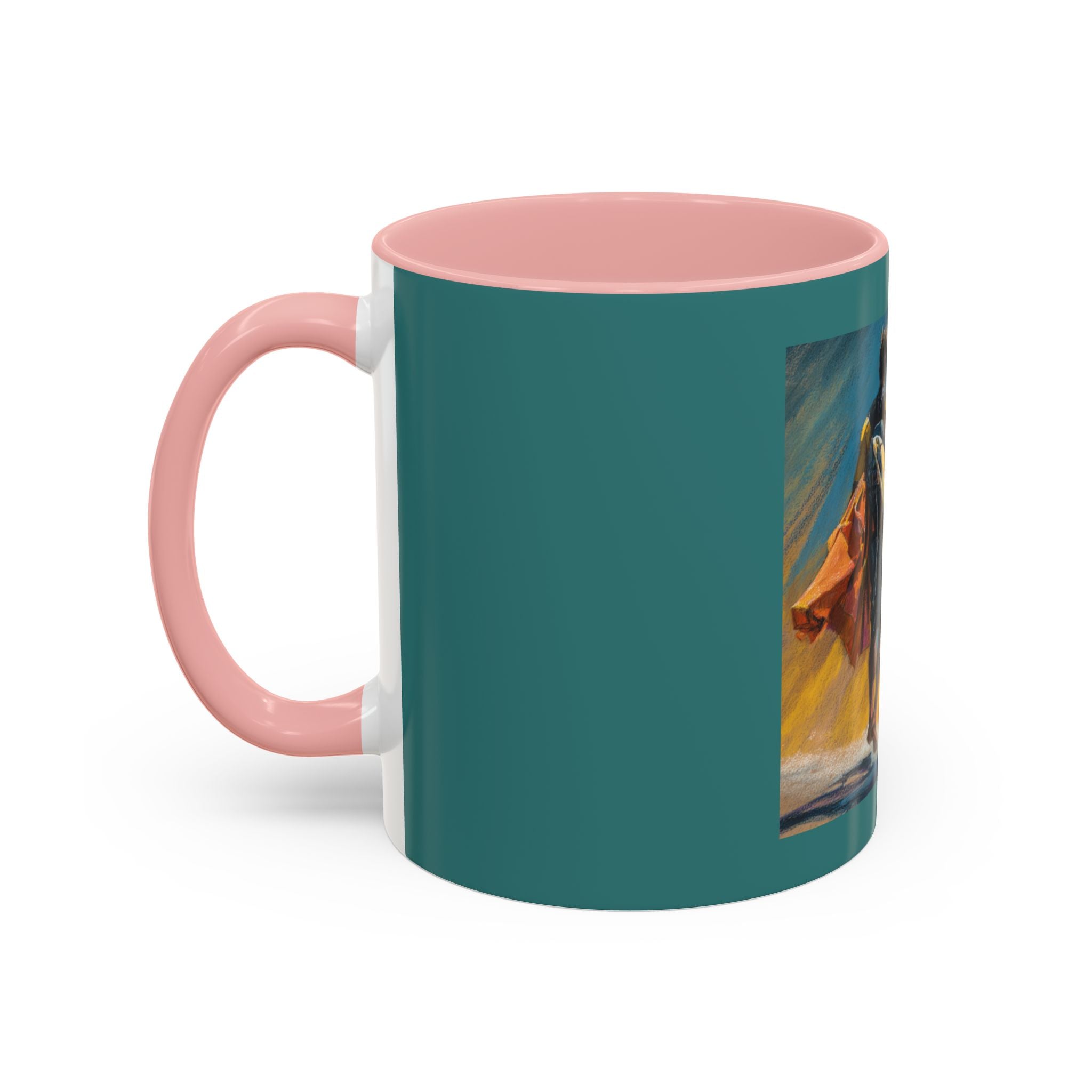 Surfing Art Coffee Mug — Teal Accent Ceramic Mug with Surfer Painting (11/15 oz)