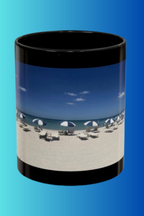 Beach Umbrellas Photo Coffee Mug — Scenic Oceanfront 11/15oz Accent Mug