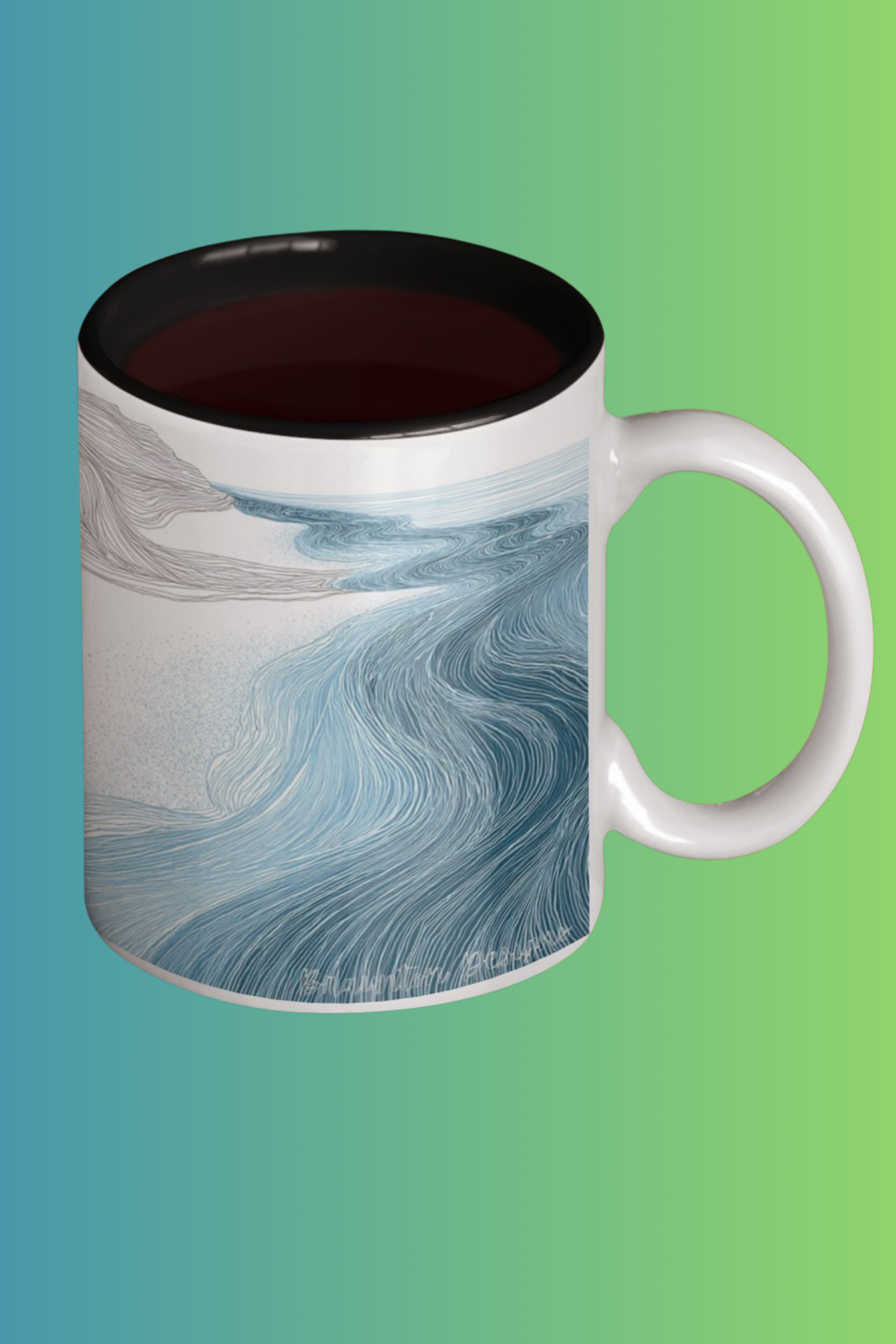 Blue Wave Accent Coffee Mug — Ocean Brushstroke Art (11/15oz)