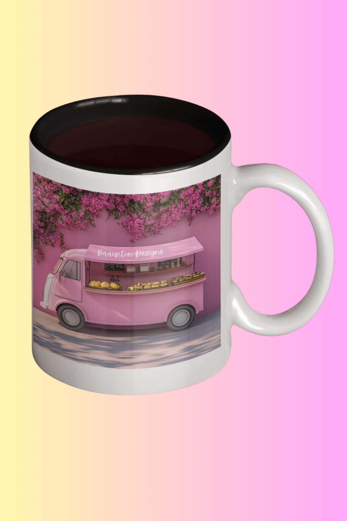 Cute Coffee Mug – Pink Food Truck Floral Design