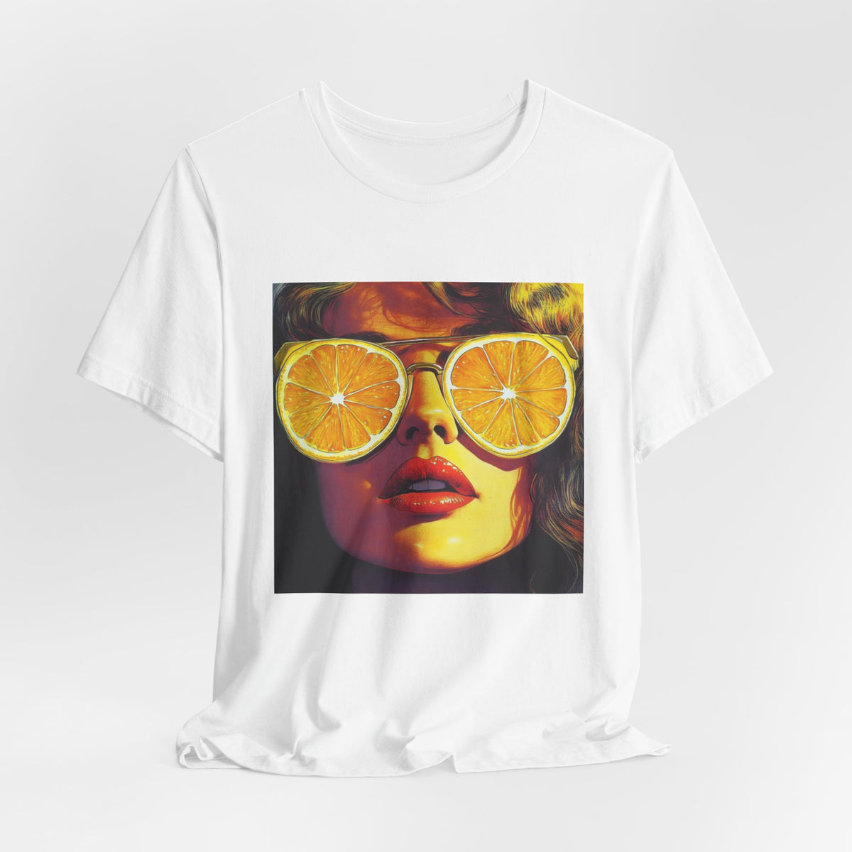 Vintage Pop Art Face — Lemon Sunglasses T-Shirt . Lightweight Fabric