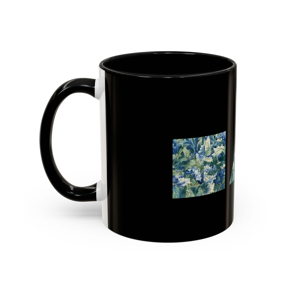 Geometric Floral Accent Coffee Mug — Blue Marble Circle Triangle Square
