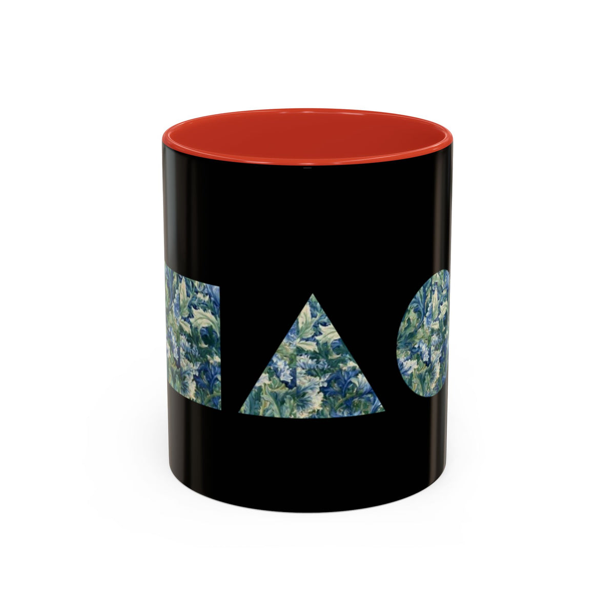 Geometric Floral Accent Coffee Mug — Blue Marble Circle Triangle Square