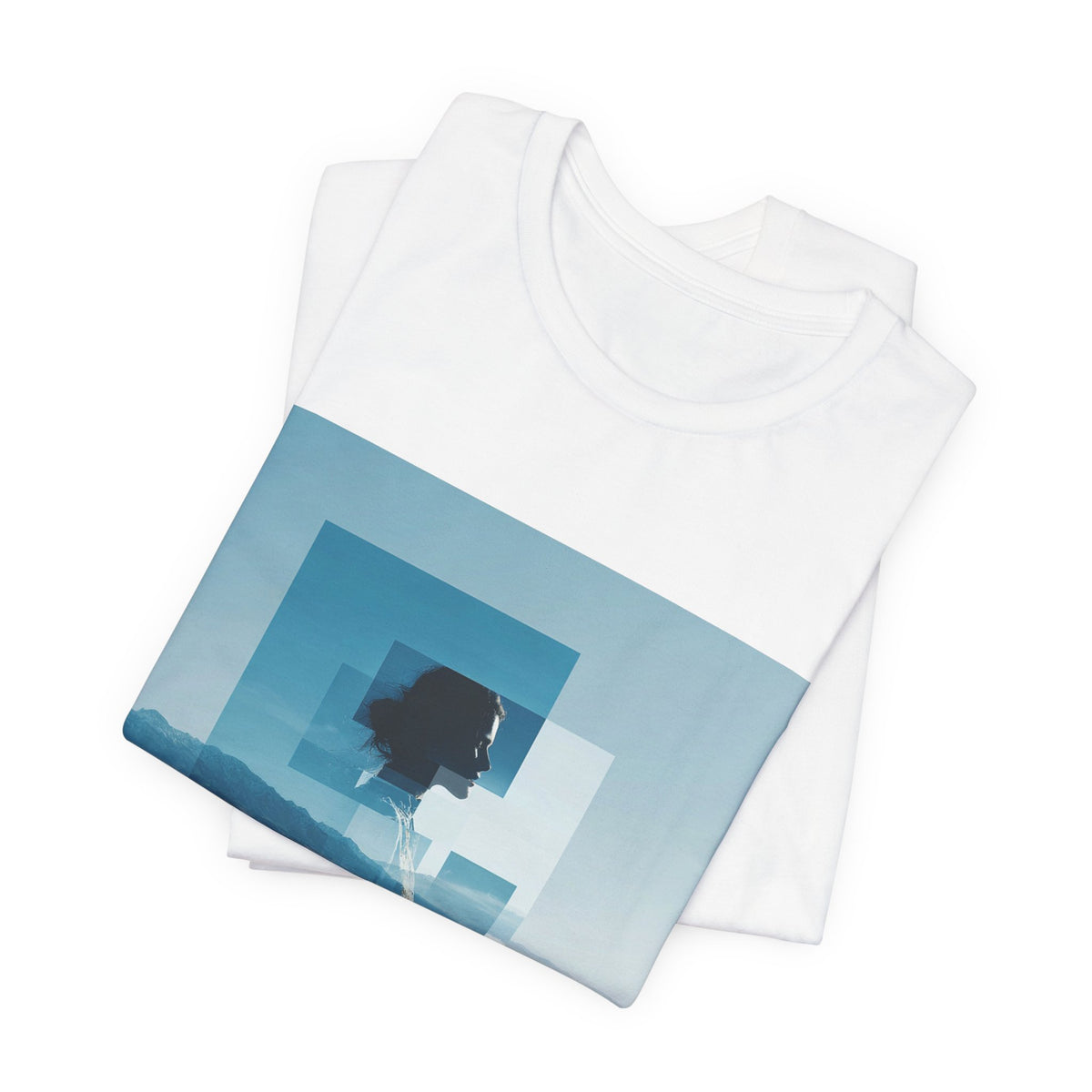Blue Dreamscape Tee — Surreal Layered Silhouette T-Shirt