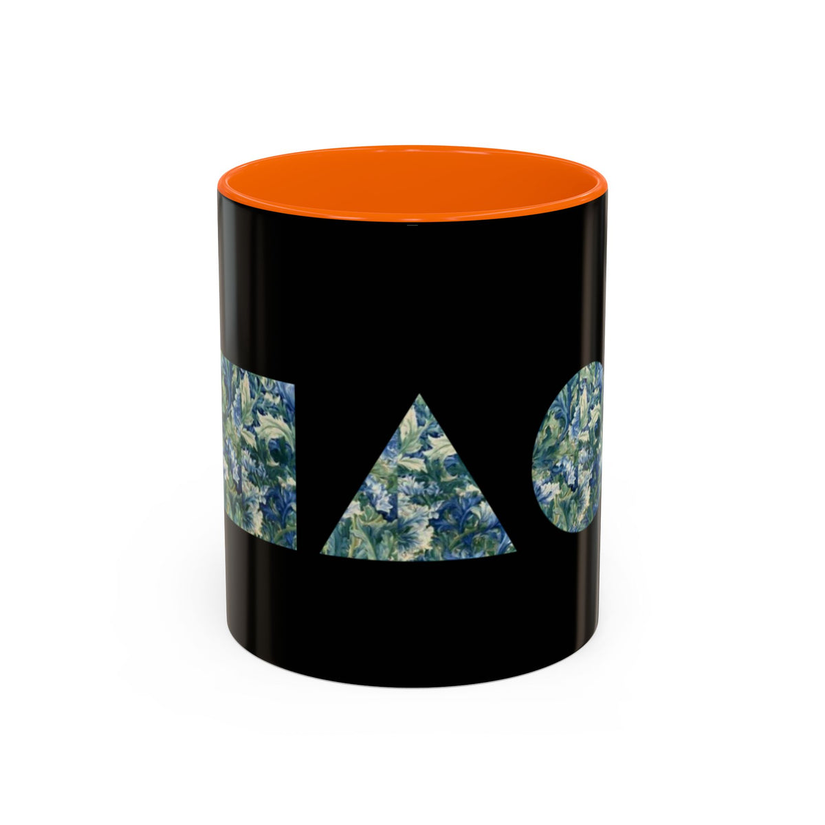 Geometric Floral Accent Coffee Mug — Blue Marble Circle Triangle Square