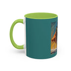 Surfing Art Coffee Mug — Teal Accent Ceramic Mug with Surfer Painting (11/15 oz)