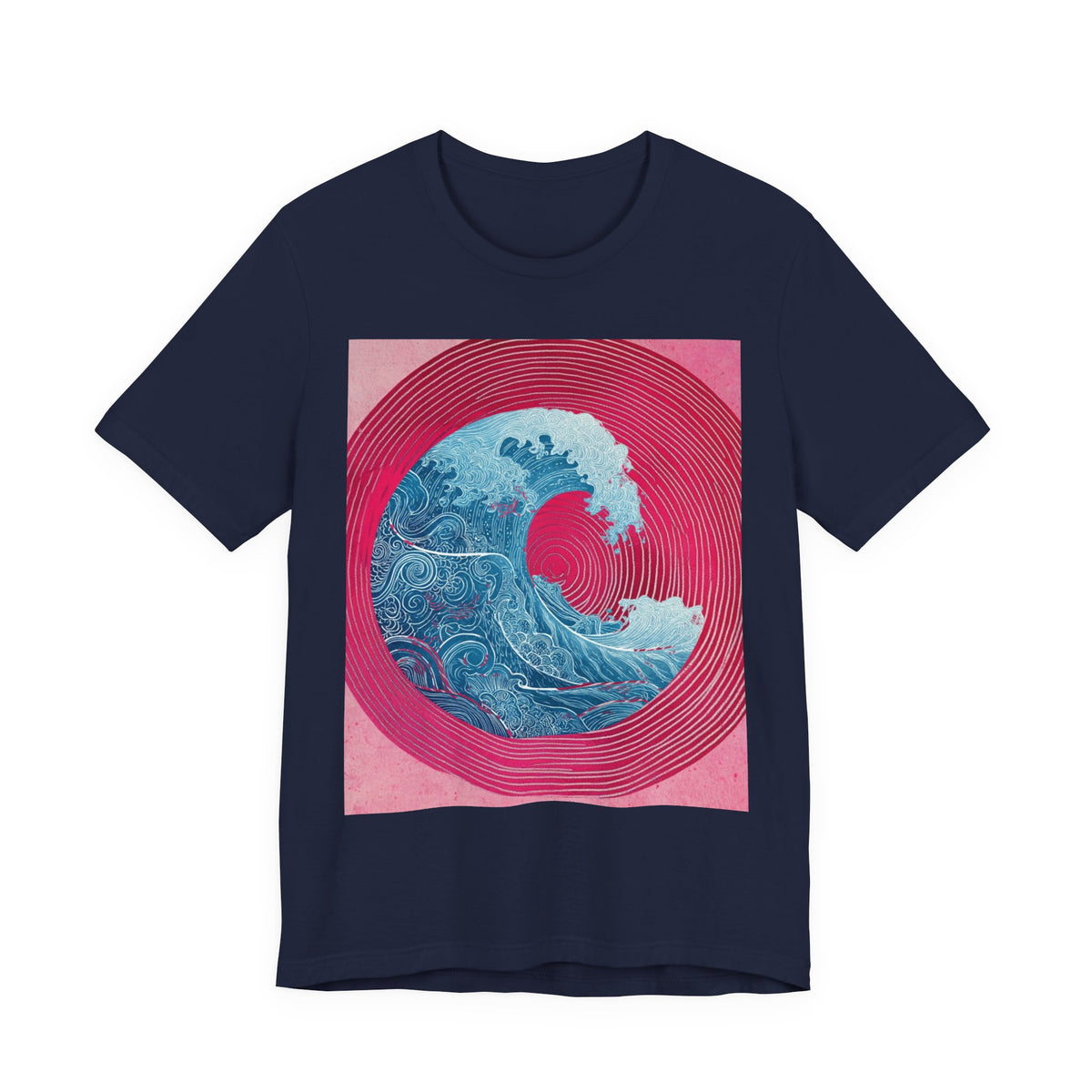Wave Circle Graphic Tee — Retro Pink & Blue Ocean Art T-Shirt. Lightweight Fabric