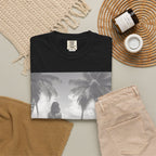 Vintage Beach Photo T‑Shirt — Coastal Retro Palm Print. Heavyweight Fabric