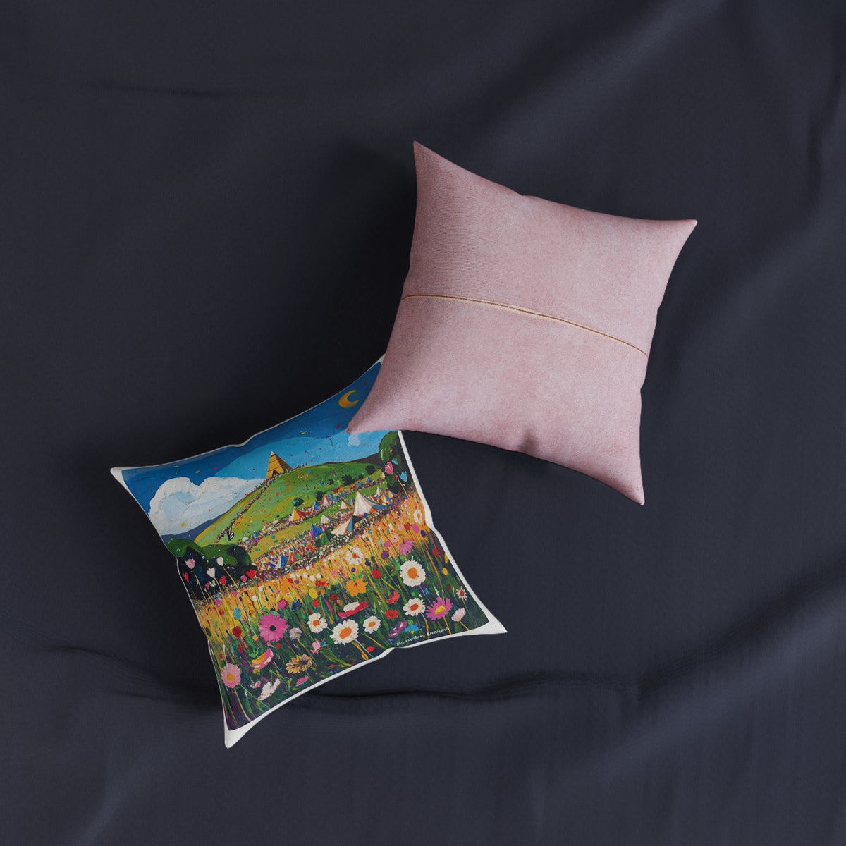 Cottage Meadow Floral Pillow — Colorful Festival Landscape Decorative Throw