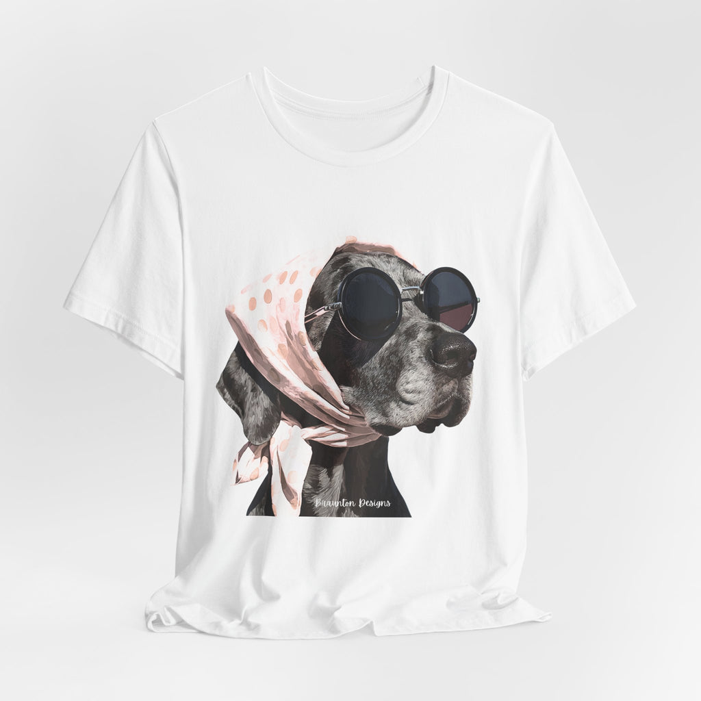 Vintage Dog Portrait T‑Shirt – Retro Sunglasses & Scarf Graphic. Lightweight fabric