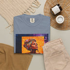 Afrocentric Portrait Art T-Shirt — Vibrant Woman in Headwrap Graphic Tee