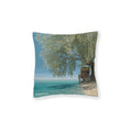 Beachfront Tree Square Pillow with Pink Backing — Coastal Throw Pillow