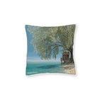 Beachfront Tree Square Pillow with Pink Backing — Coastal Throw Pillow
